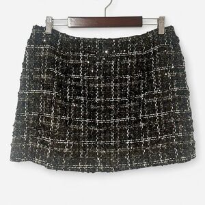 Gianni Bini Black White Sequins Tweed Mini Skirt 14 NWT
